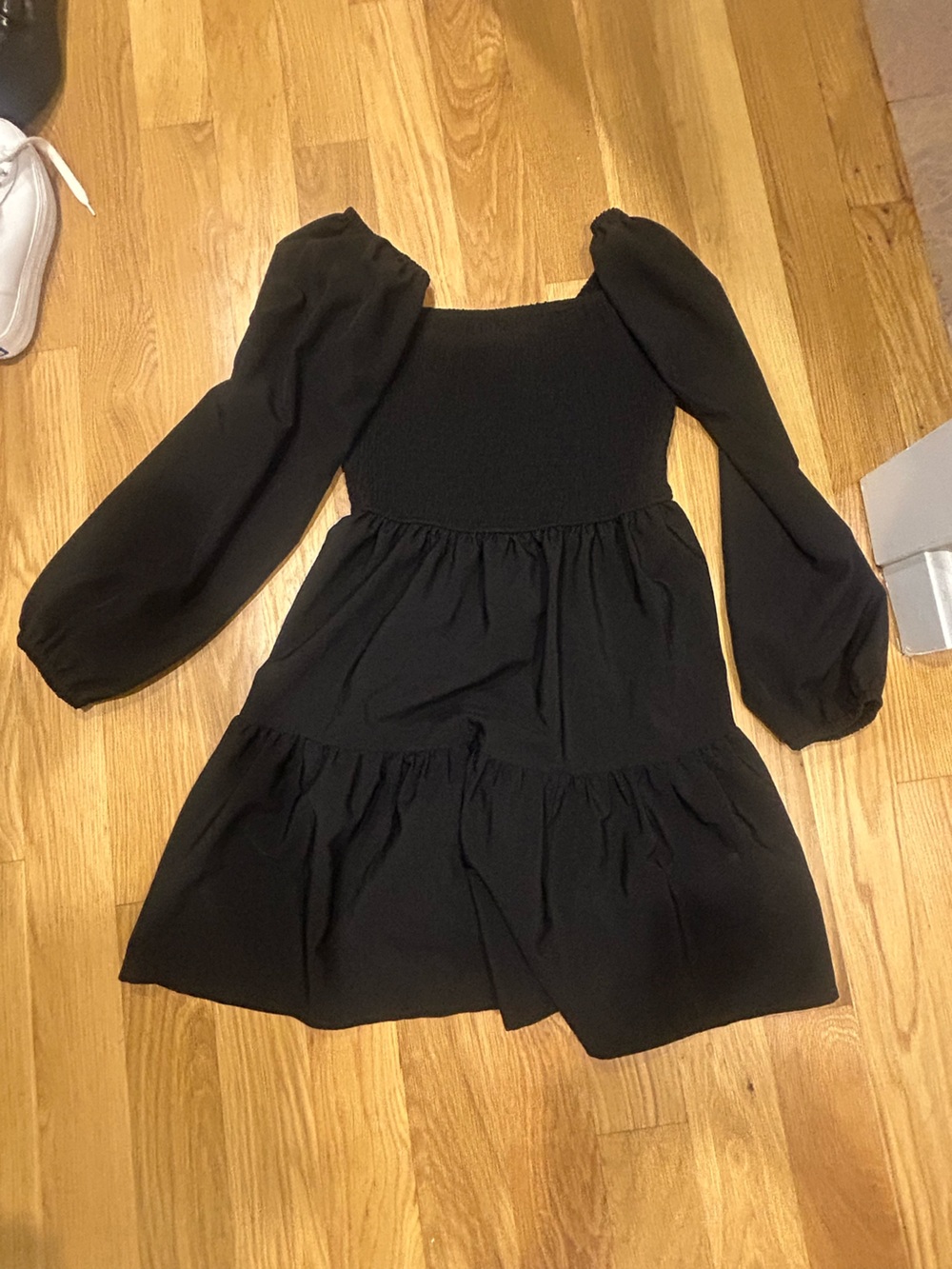 Black Puff-Sleeve Mini Dress - Classic Square Neck